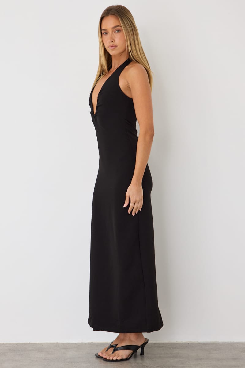 Black Midi Plunge Dress