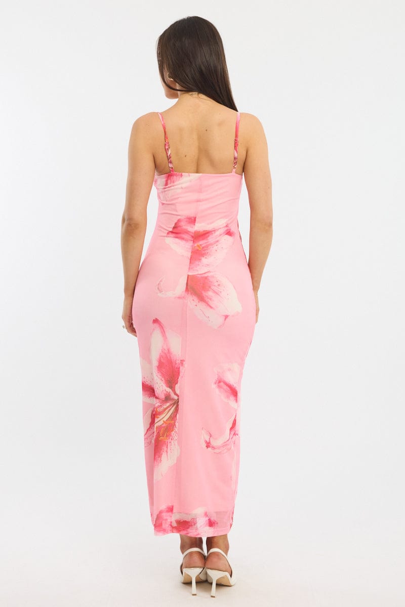 Pink Floral Bodycon Dress Mesh | Ally Fashion Pink Floral Bodycon Dress Mesh | Ally Fashion