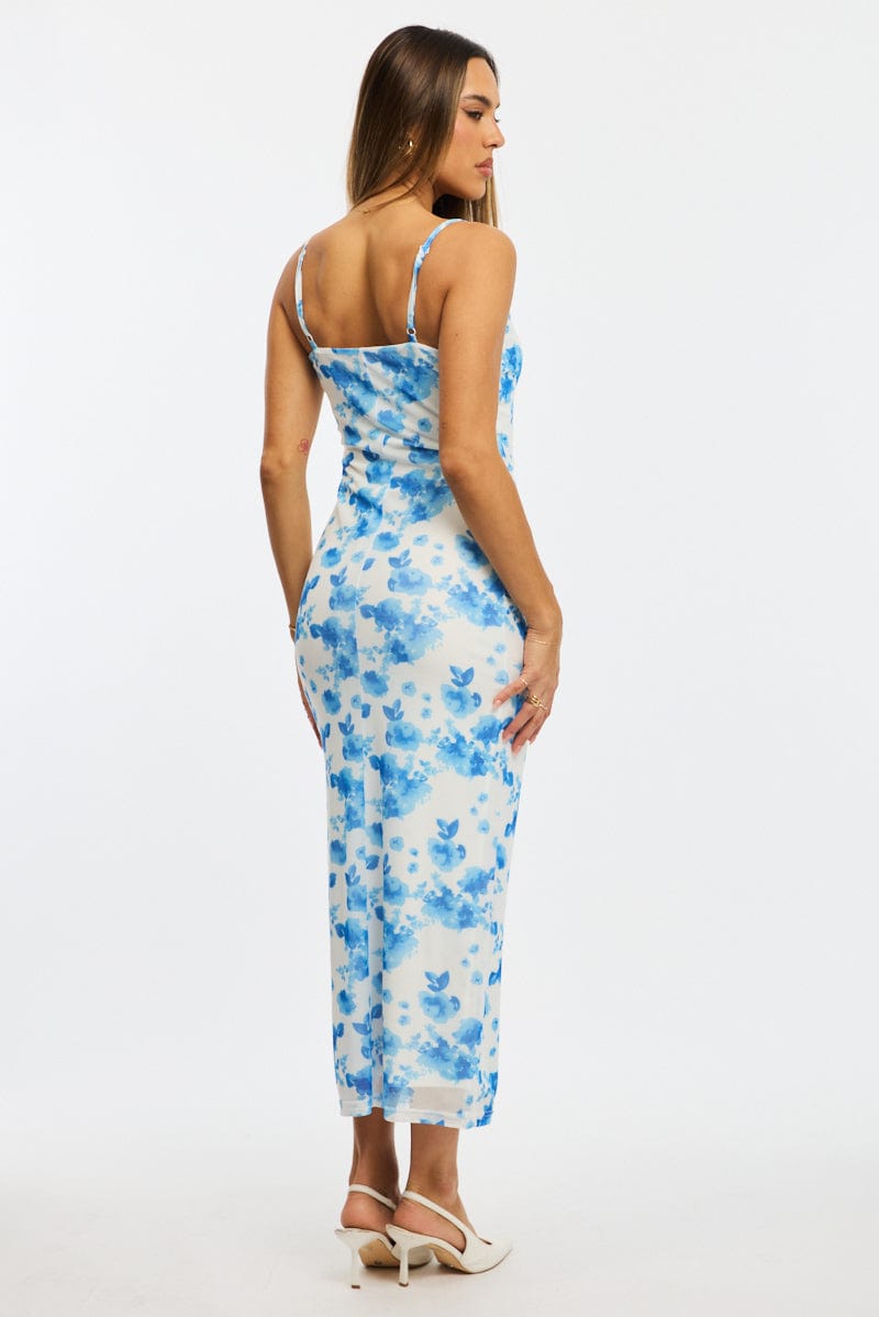 Blue Floral Bodycon Dress Mesh | Ally Fashion Blue Floral Bodycon Dress Mesh | Ally Fashion