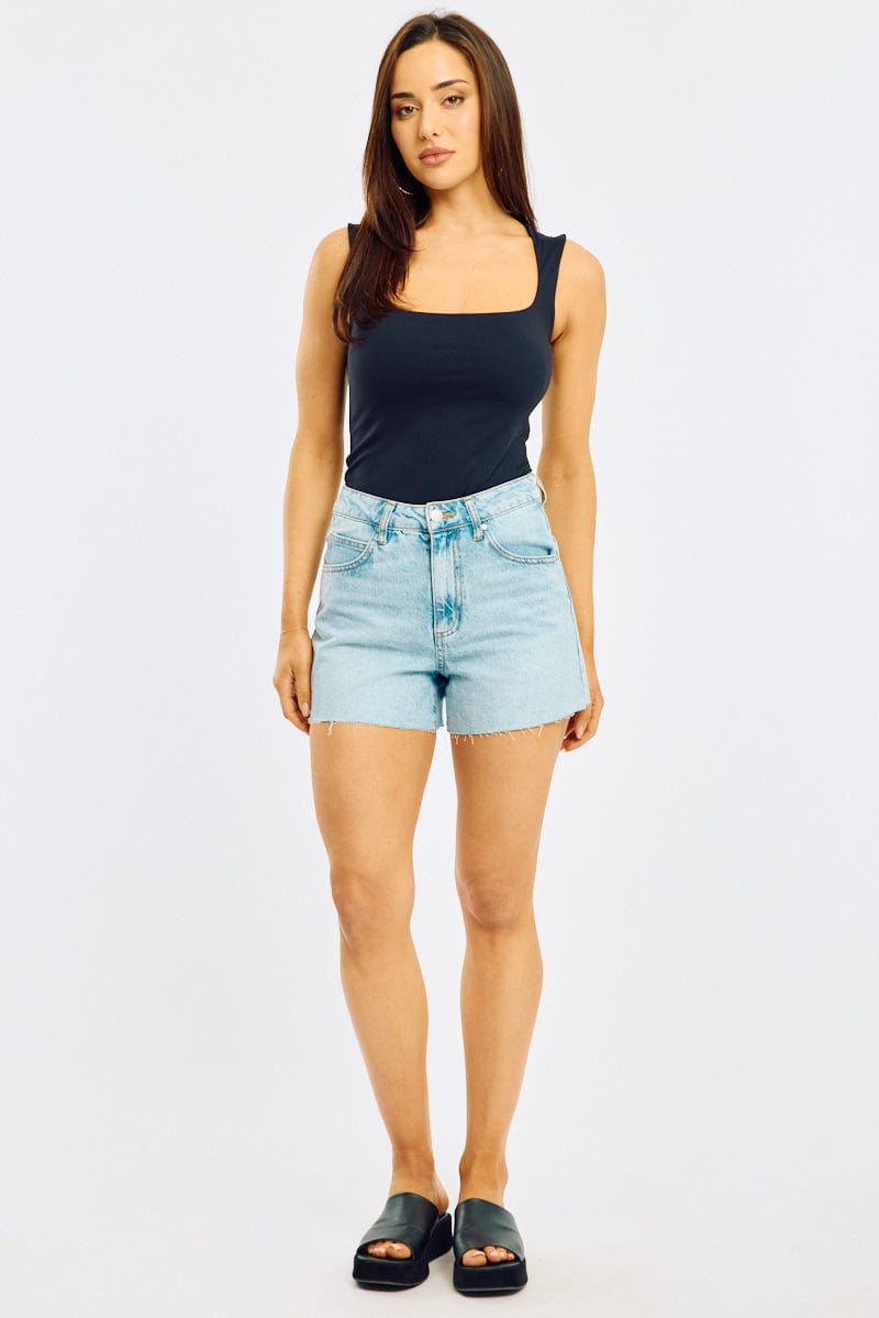 Denim Relaxed Shorts Mid Rise