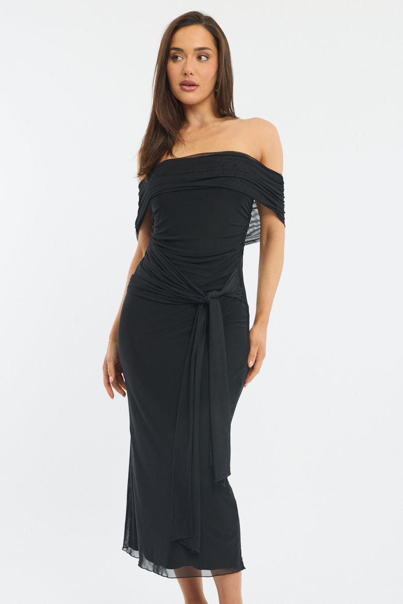 Black Bodycon Dress Off Shoulder Mesh | Ally Fashion