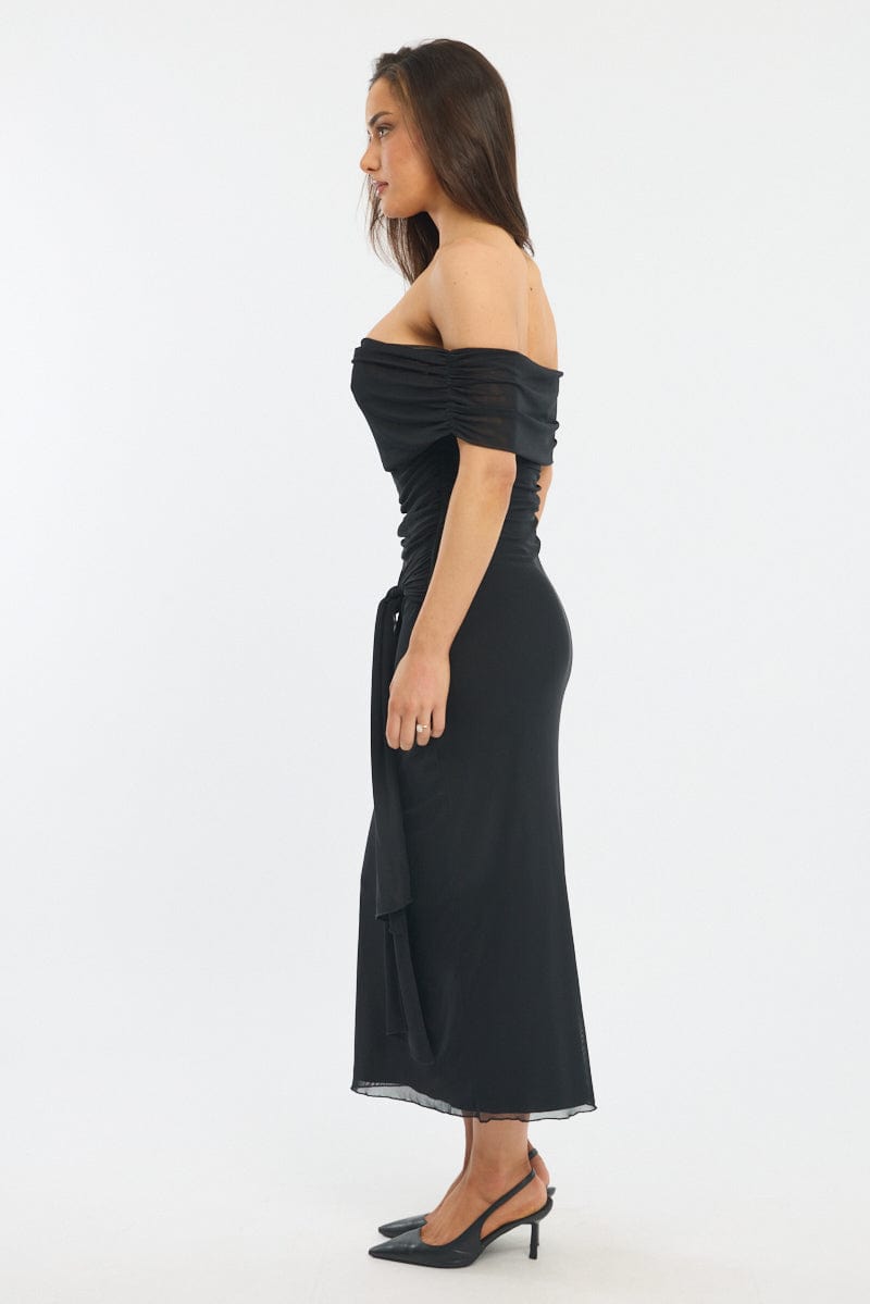 Black Bodycon Dress Off Shoulder Mesh | Ally Fashion