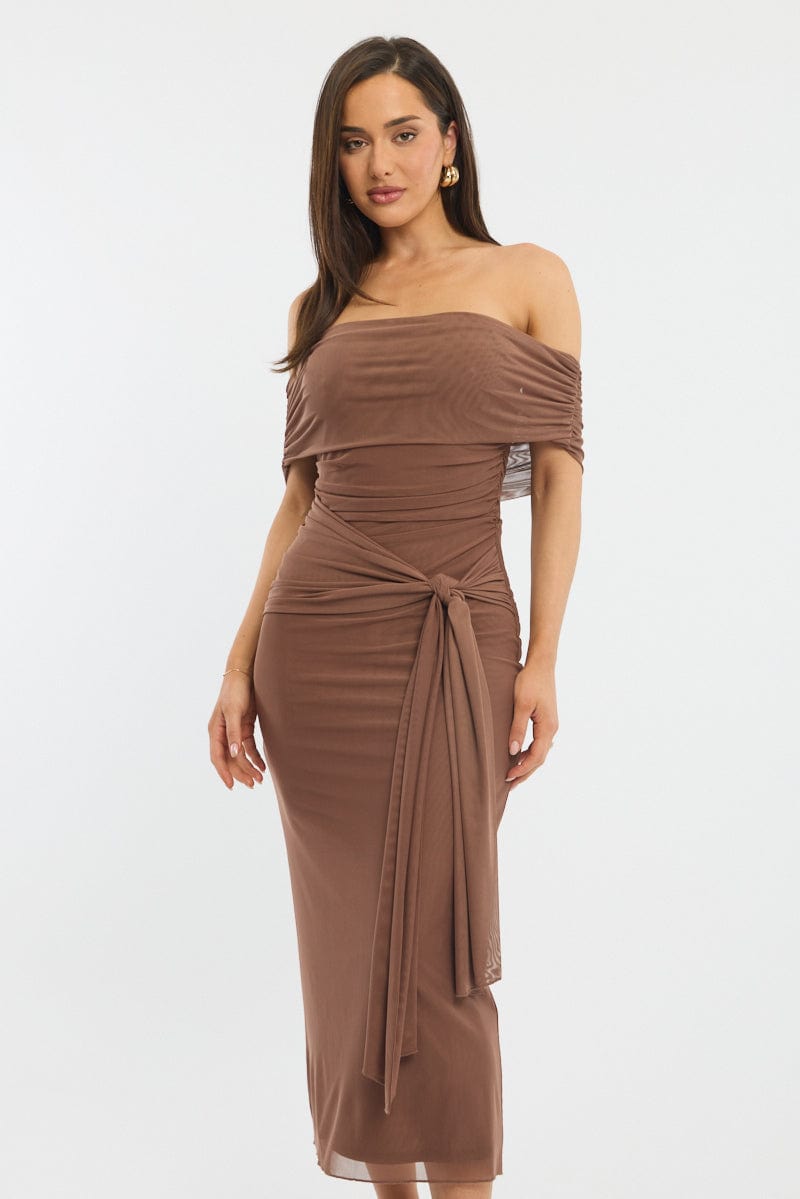 Brown Bodycon Dress Off Shoulder Mesh | Ally Fashion Brown Bodycon Dress Off Shoulder Mesh | Ally Fashion