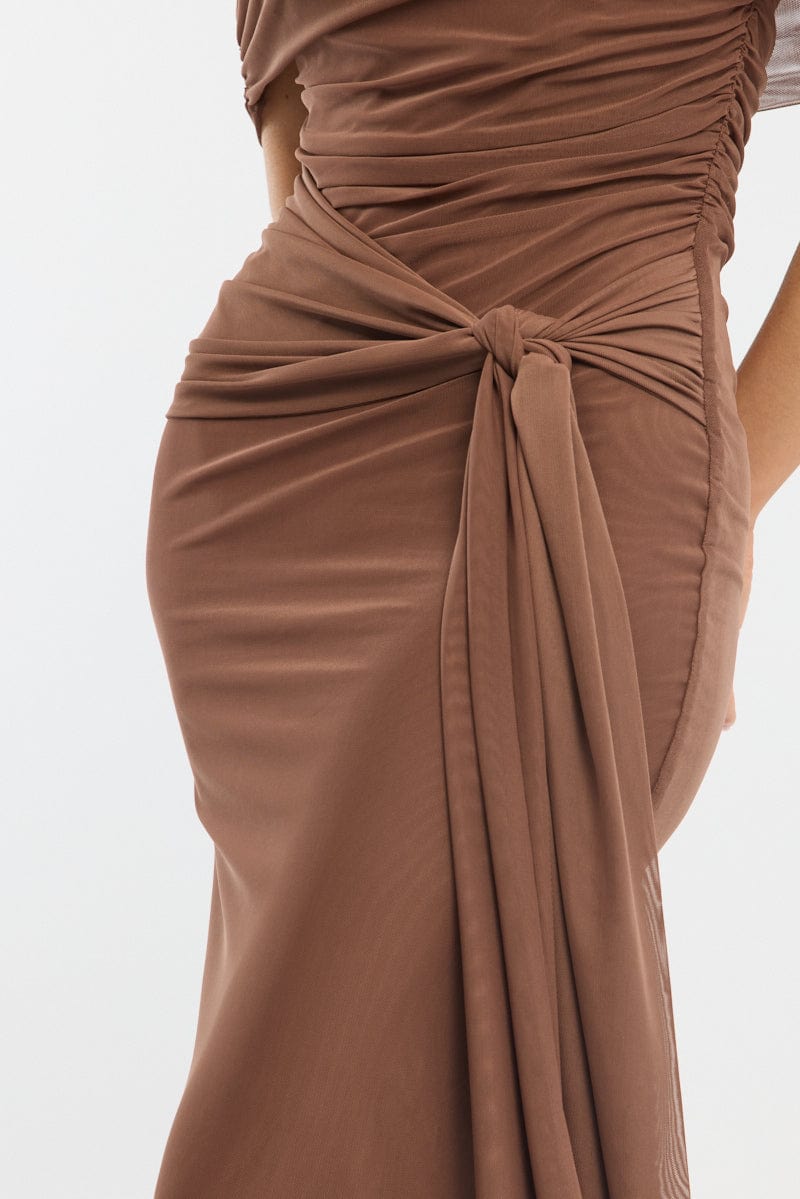 Brown Bodycon Dress Off Shoulder Mesh | Ally Fashion Brown Bodycon Dress Off Shoulder Mesh | Ally Fashion