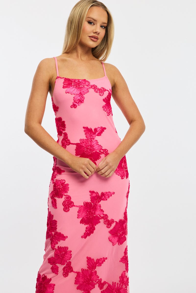 Pink Bodycon Dress Embroidered Mesh | Ally Fashion Pink Bodycon Dress Embroidered Mesh | Ally Fashion