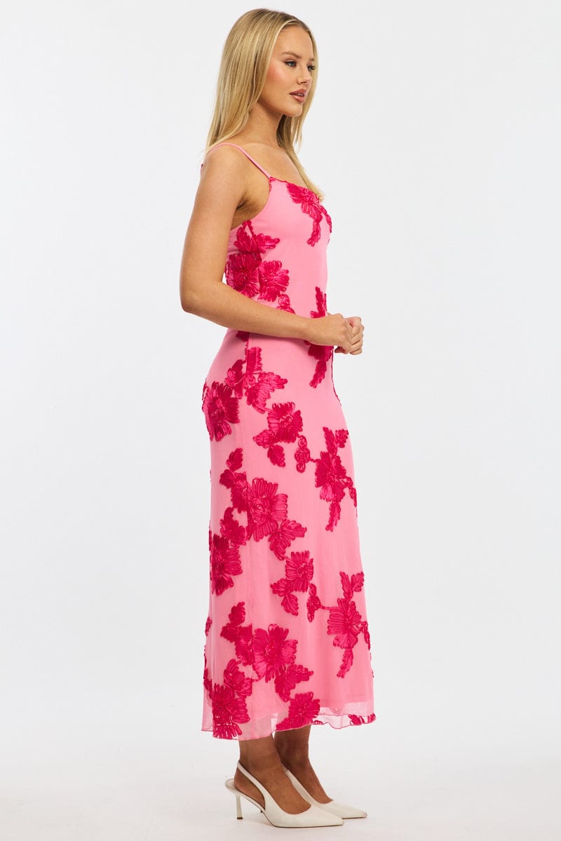 Pink Bodycon Dress Embroidered Mesh