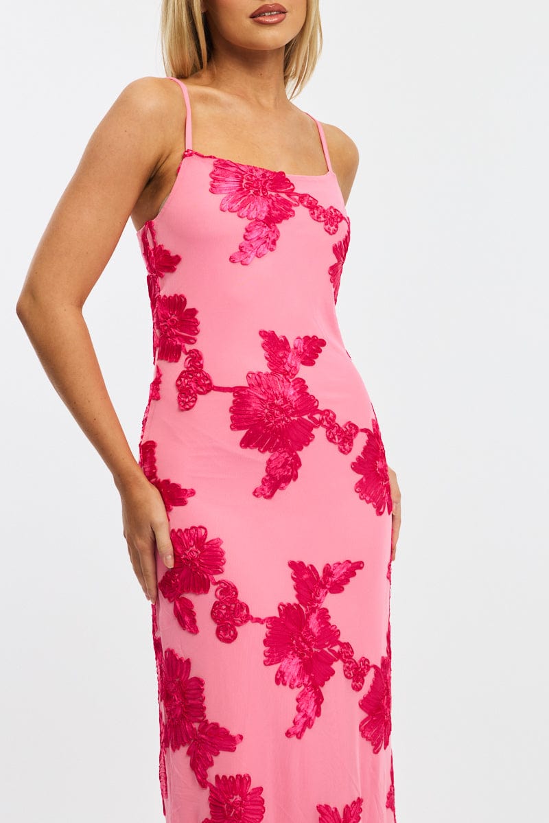 Pink Bodycon Dress Embroidered Mesh | Ally Fashion Pink Bodycon Dress Embroidered Mesh | Ally Fashion