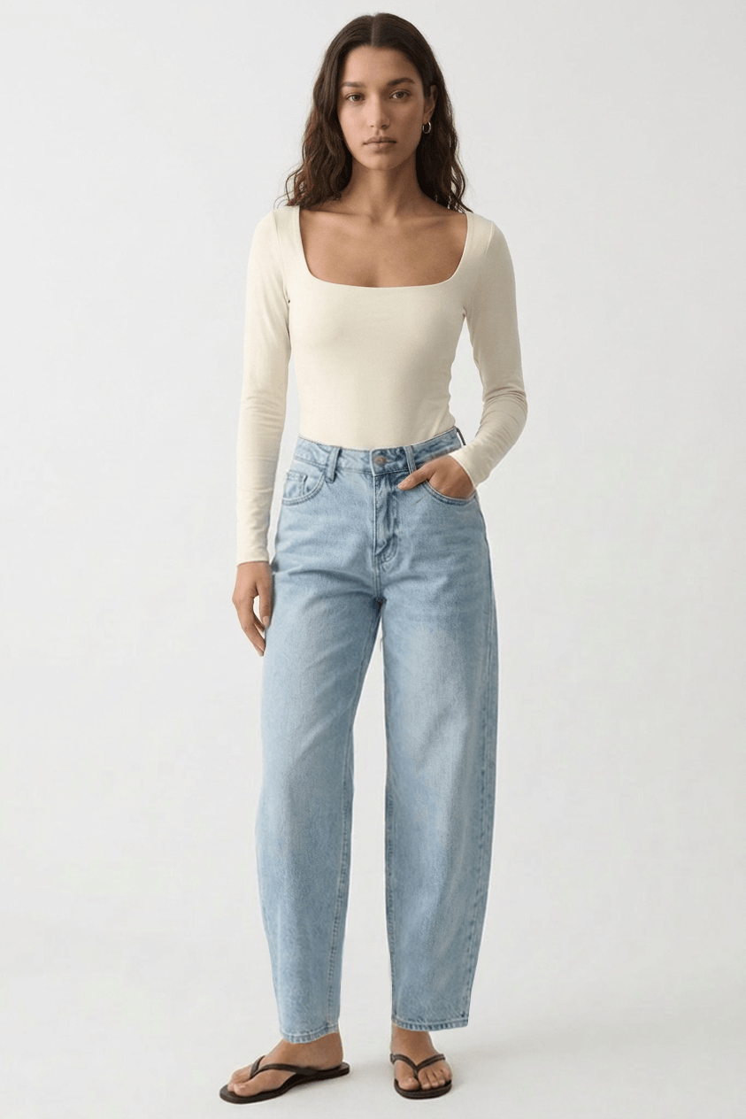 Denim Barrel Leg Jeans Mid Rise