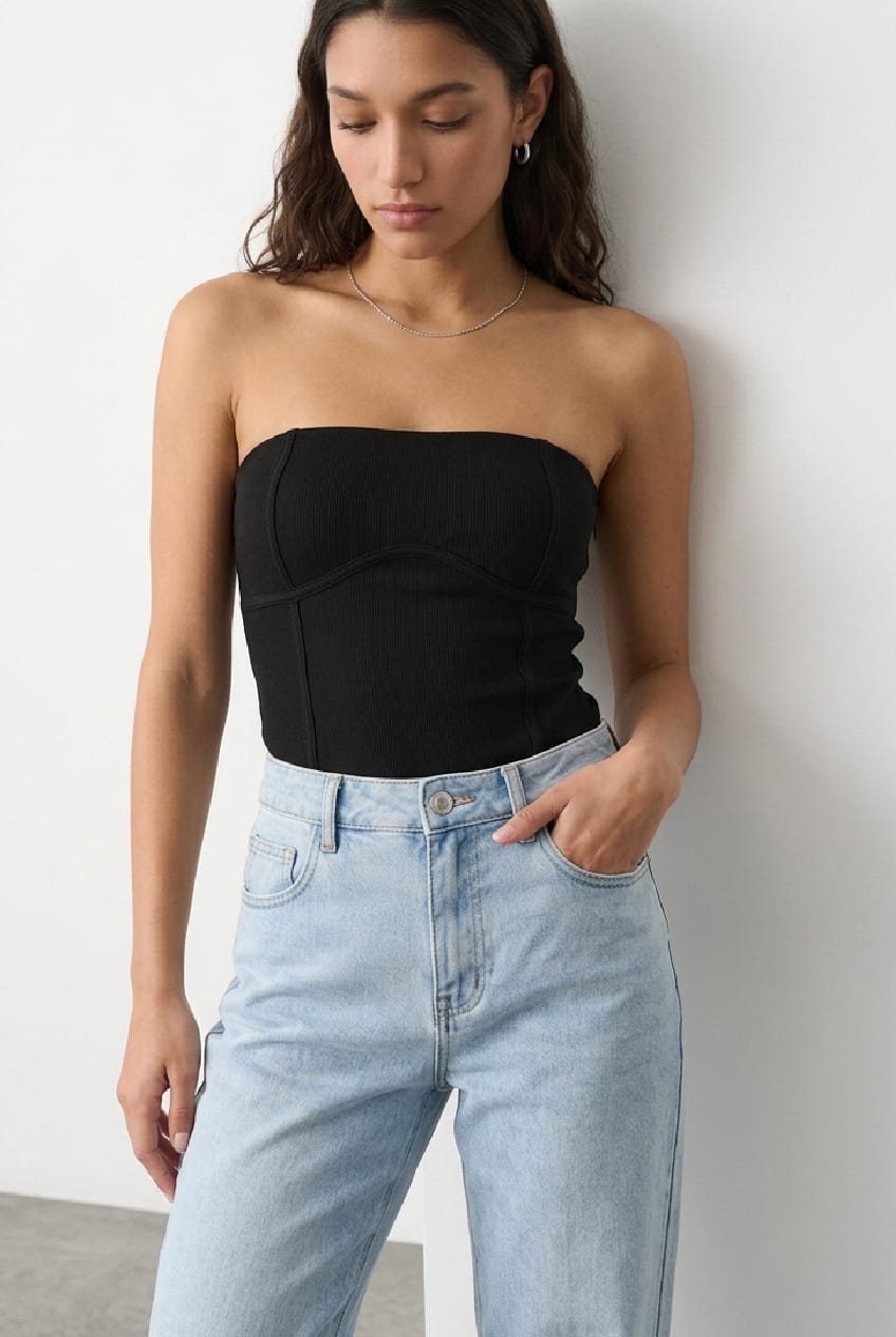 Black Strapless Bodysuit Bodice Detail