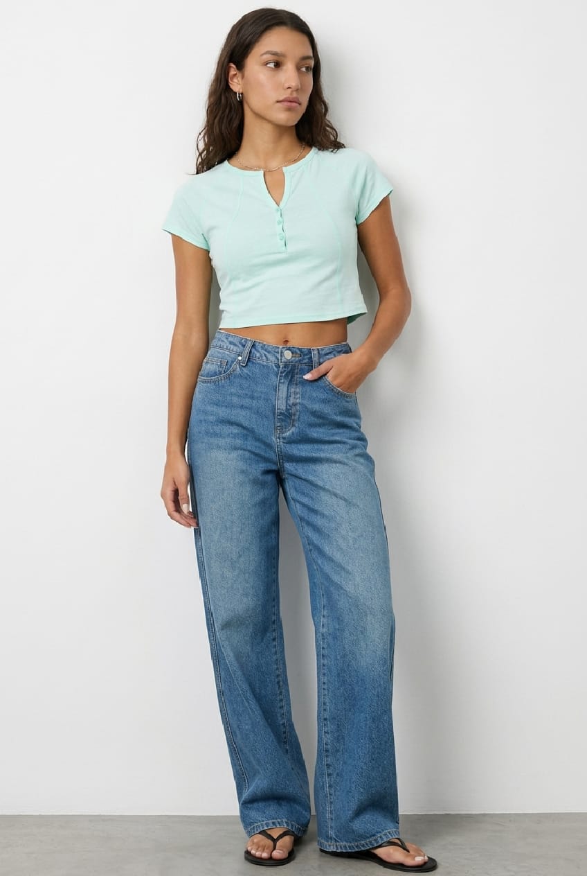 Green Curved Hem T-Shirt Short Sleeve