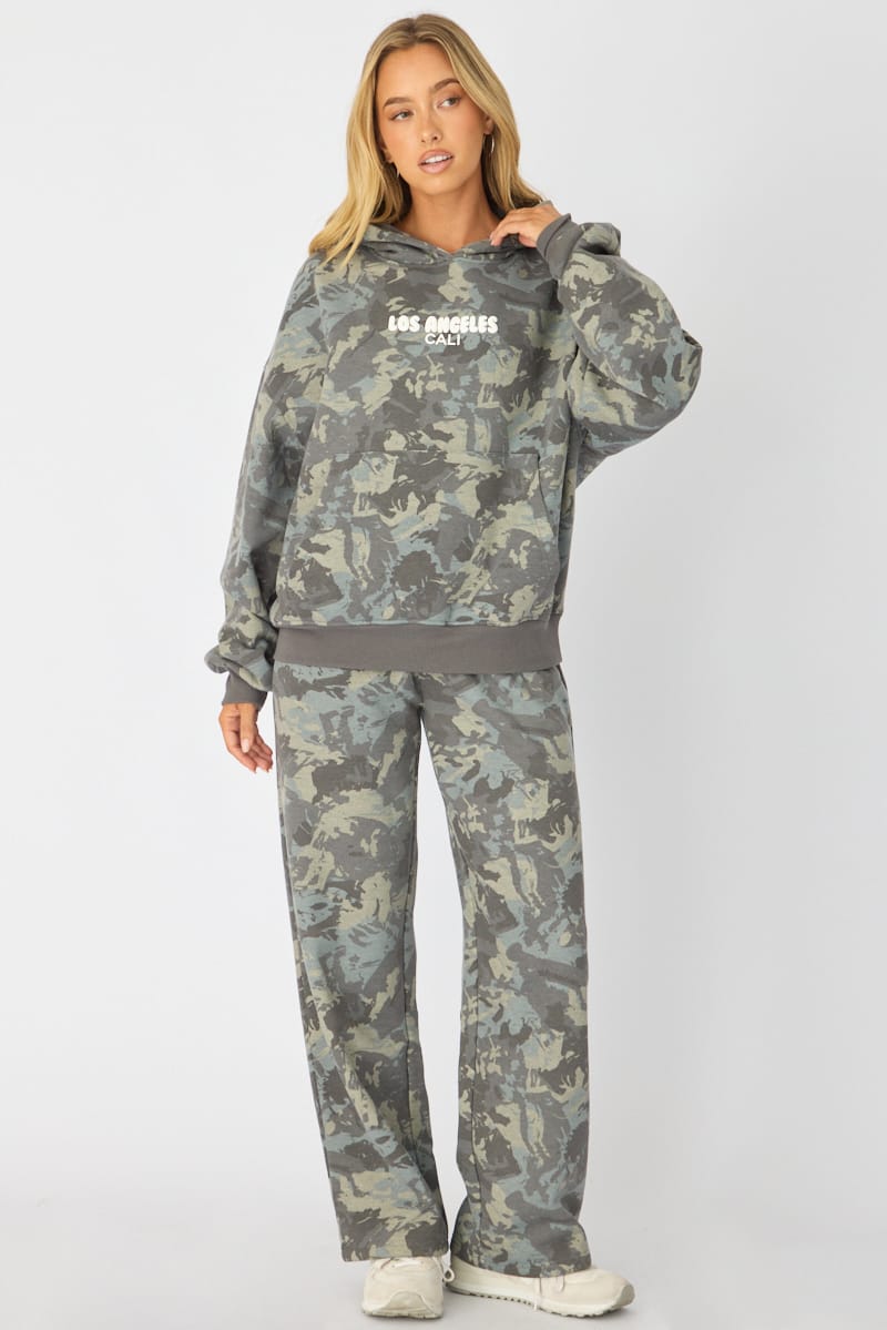 Green Print Hoodie Sweater Long Sleeve