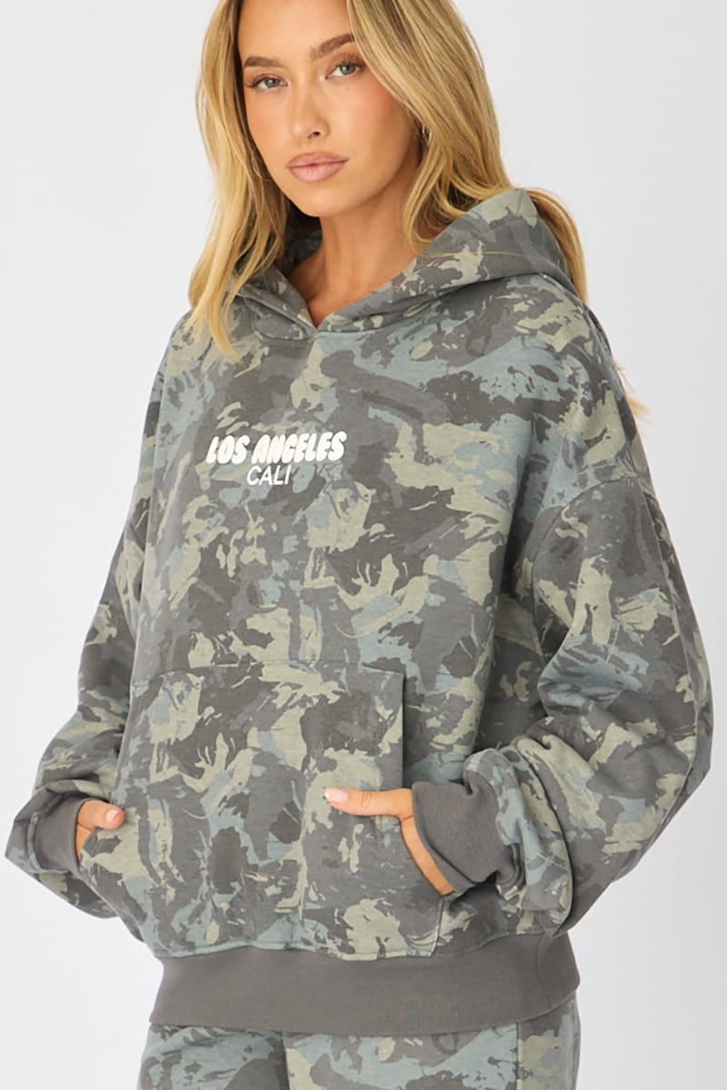 Green Print Hoodie Sweater Long Sleeve