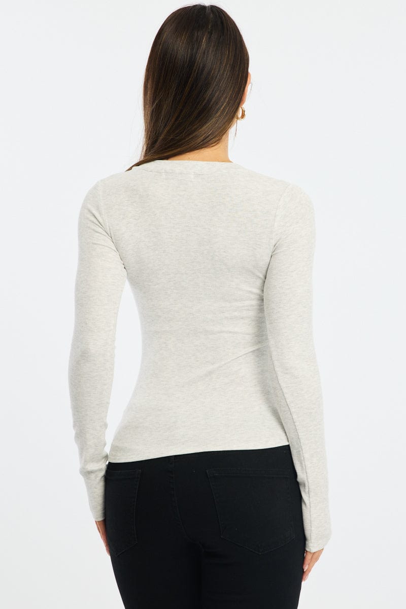 Grey Henley Top Long Sleeve