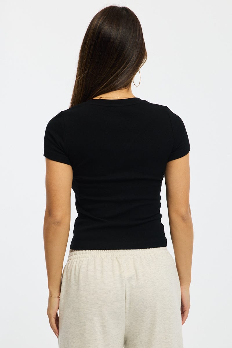 Black Henley Top Short Sleeve