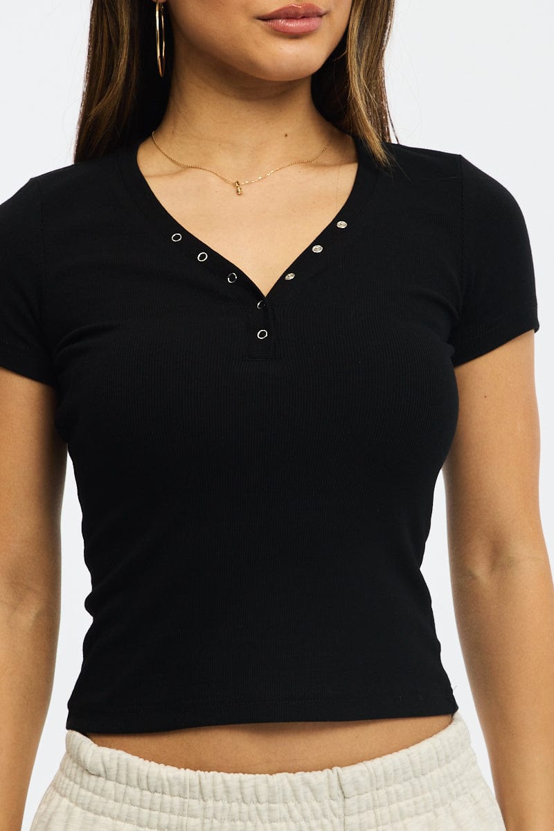 Black Henley Top Short Sleeve