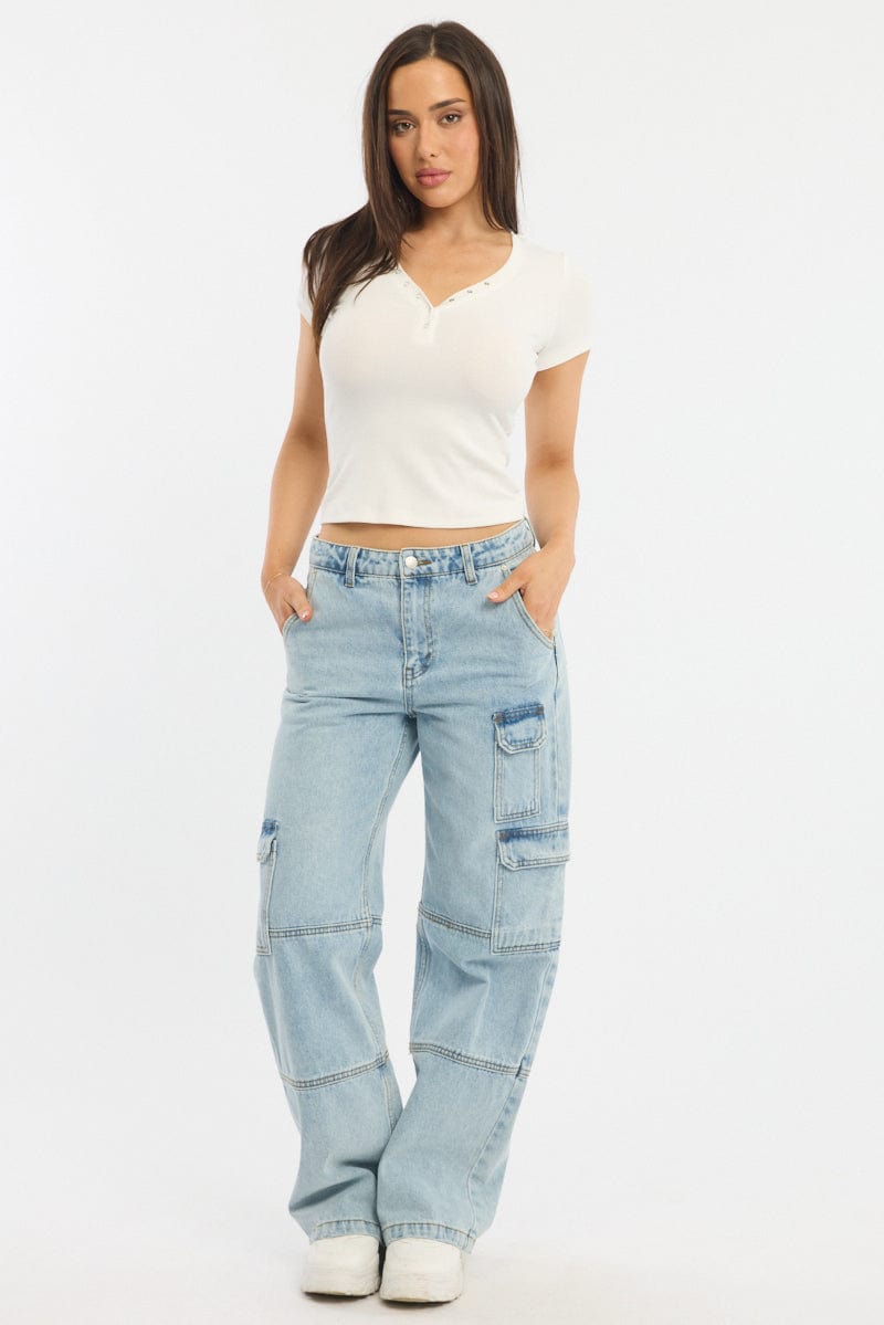 White Henley Top Short Sleeve