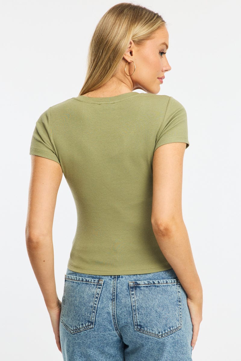 Green Henley Top Short Sleeve