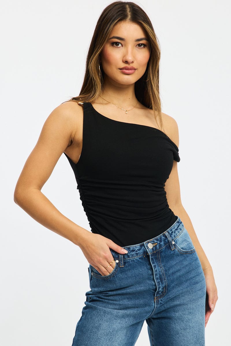 Black One-Shoulder Bodysuit from Ally Fashion
