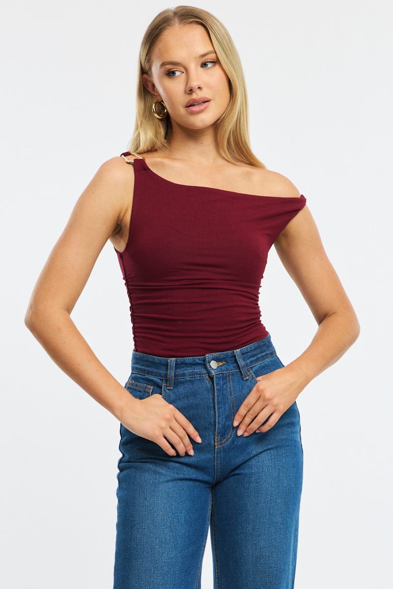 Red One-Shoulder Bodysuit from Ally Fashion