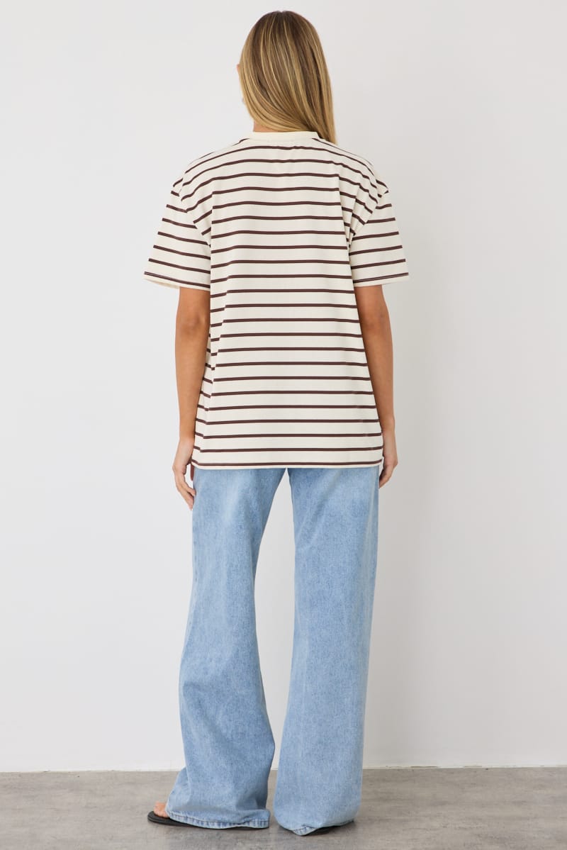 Brown Stripe Oversized Tee Short Sleeve