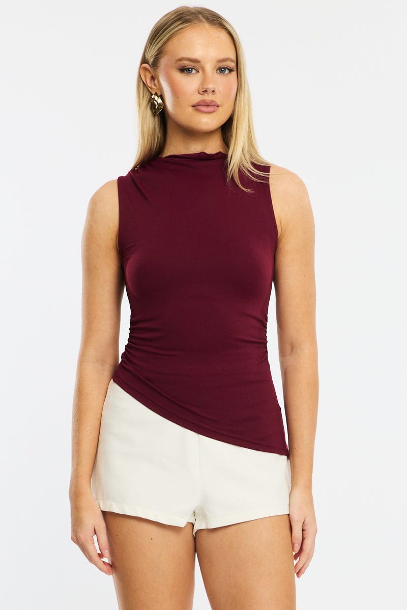 Red Sleeveless Top Asymmetric Hem