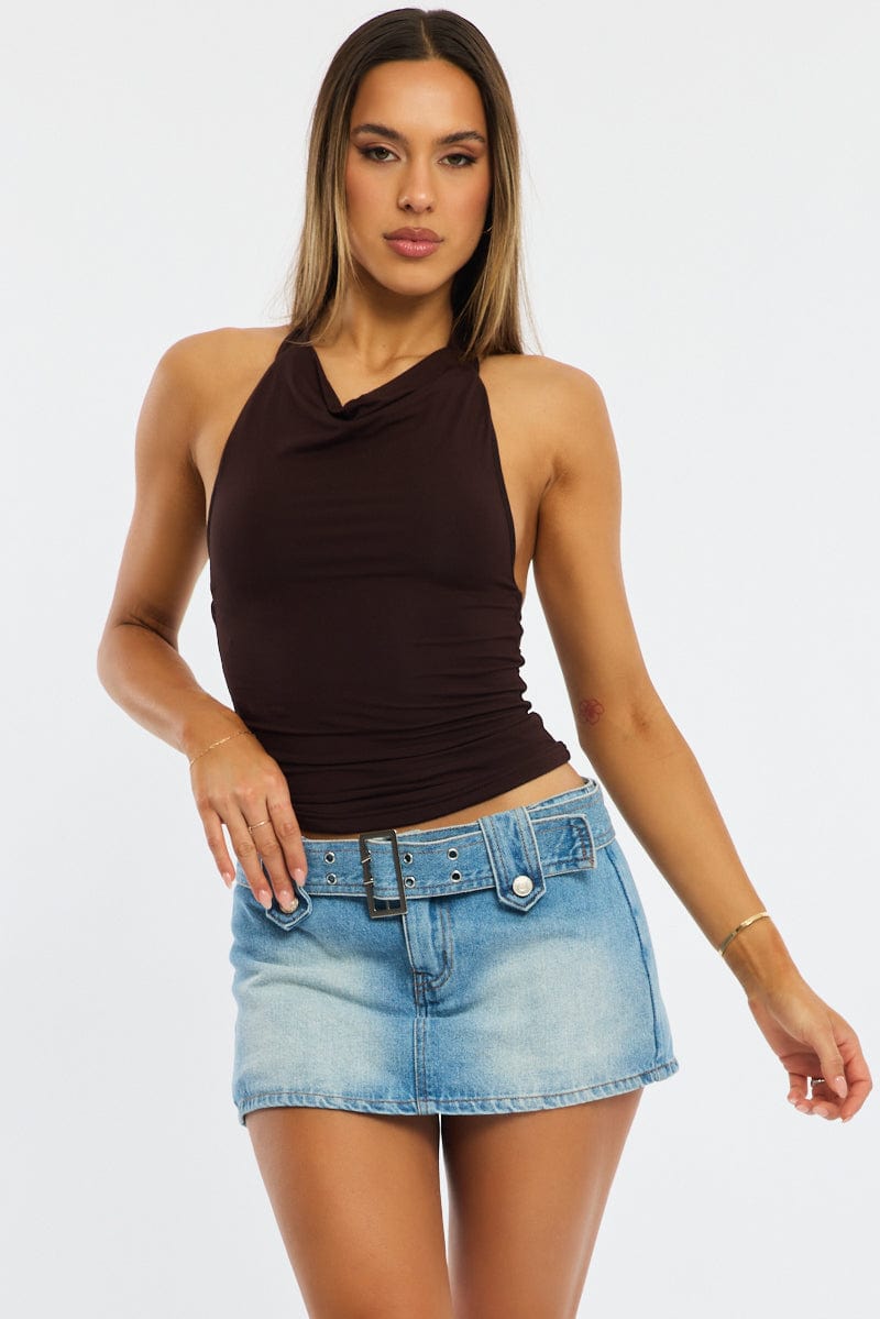 Brown Halter Neck Top Supersoft