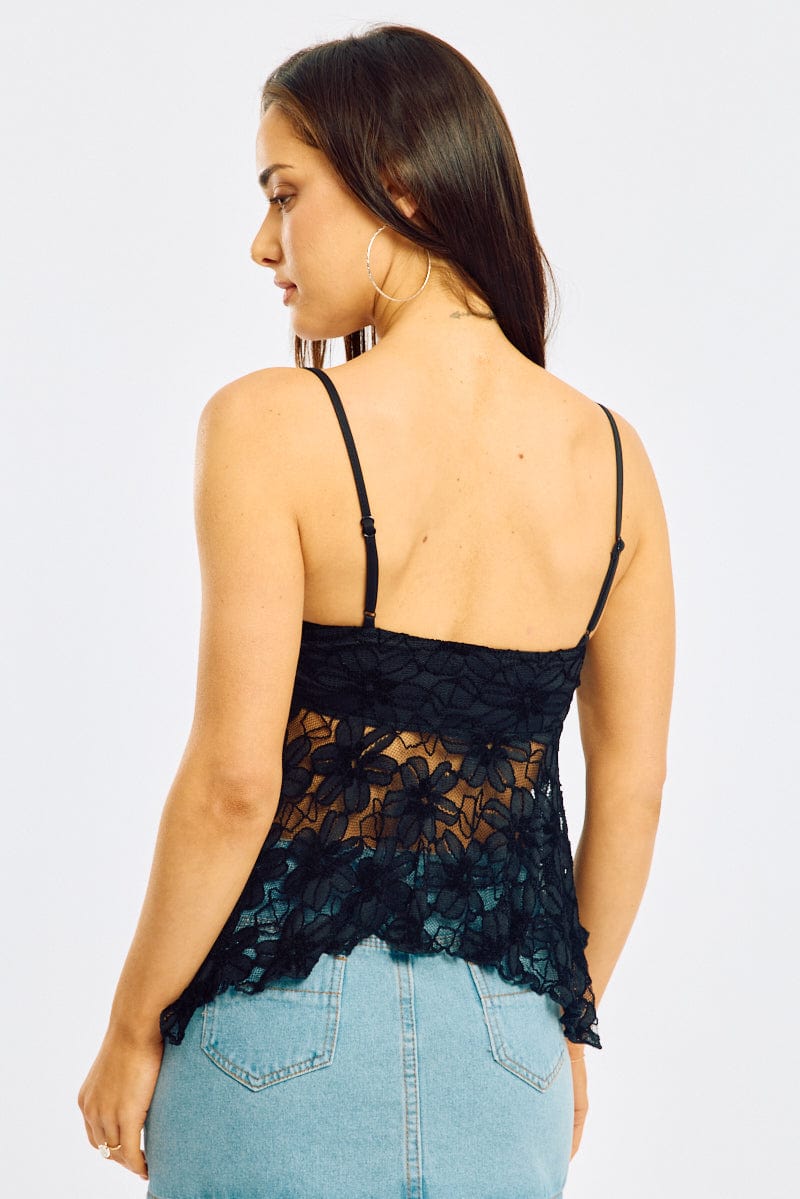 Black Singlet Top Lace | Ally Fashion