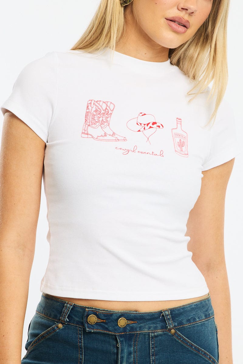White Graphic Tee Short Sleeve
