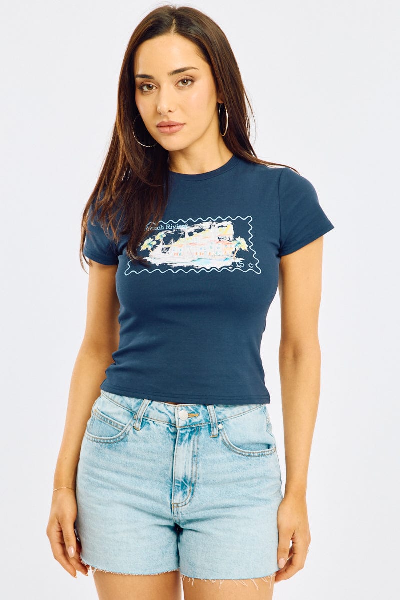 Blue Graphic Tee Short Sleeve
