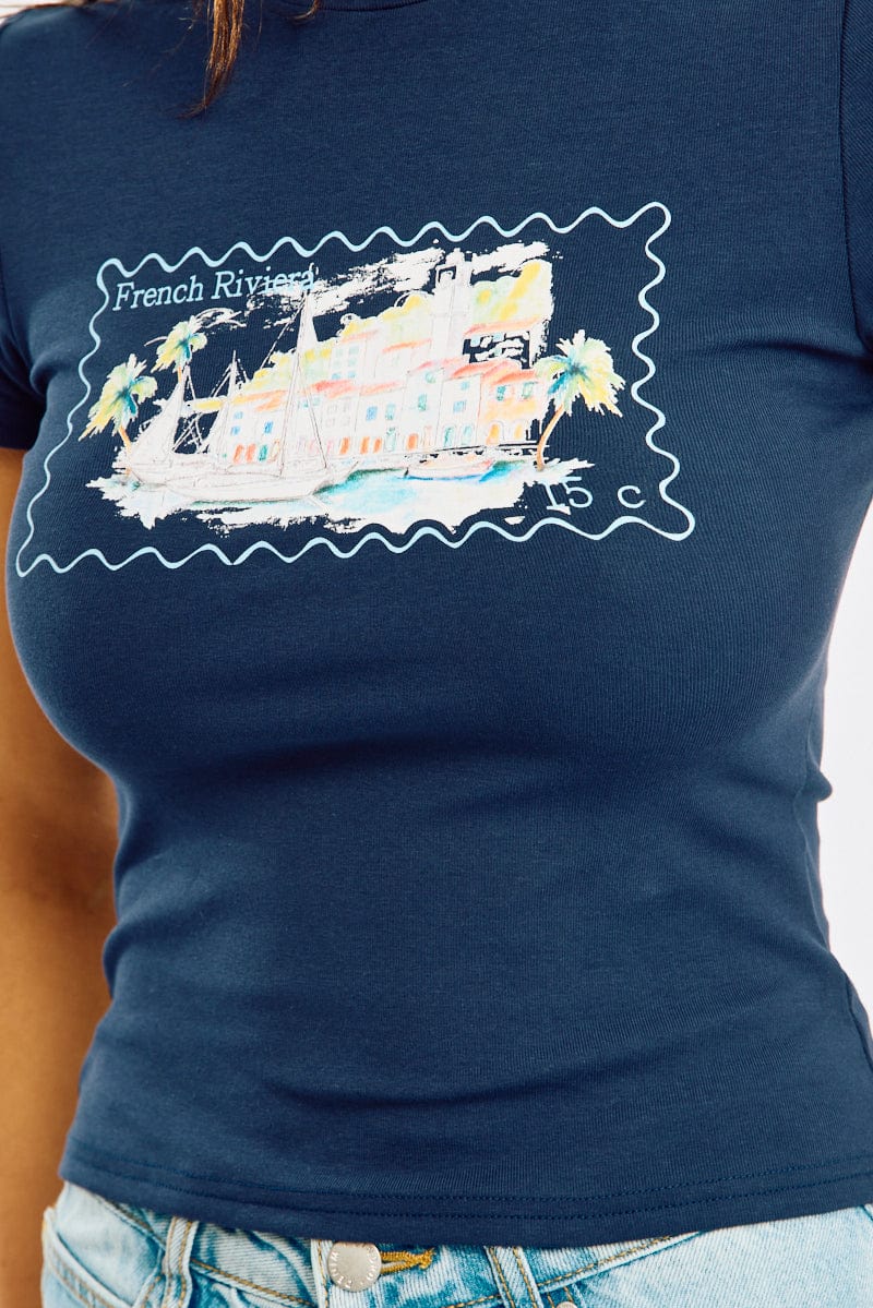 Blue Graphic Tee Short Sleeve