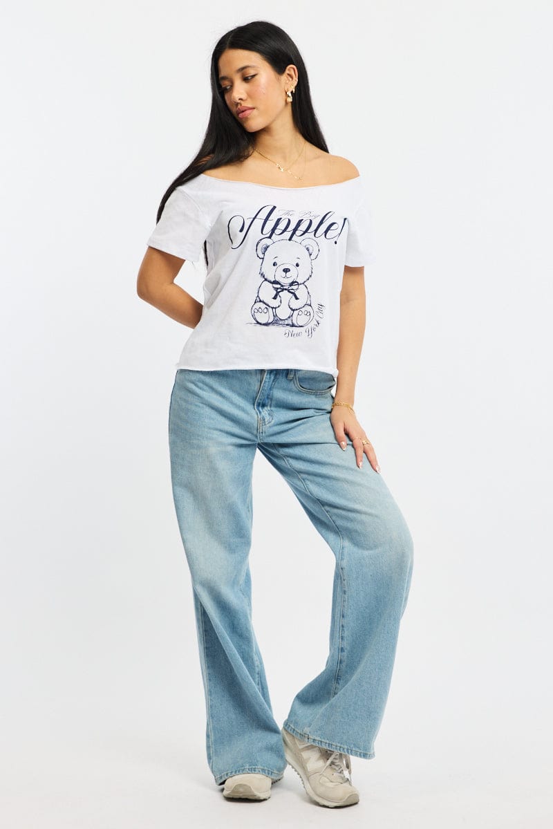 White Graphic Tee Off Shoulder