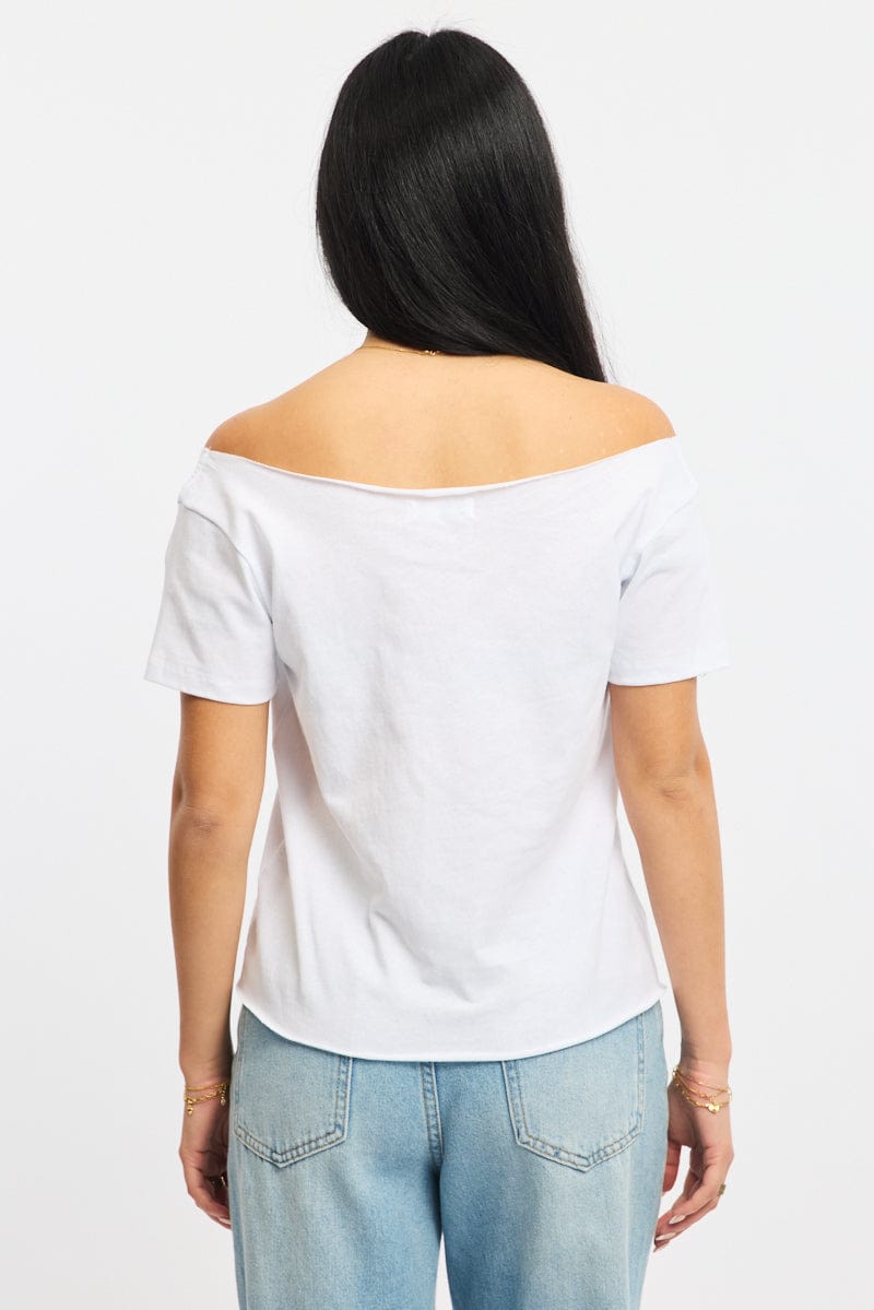 White Graphic Tee Off Shoulder