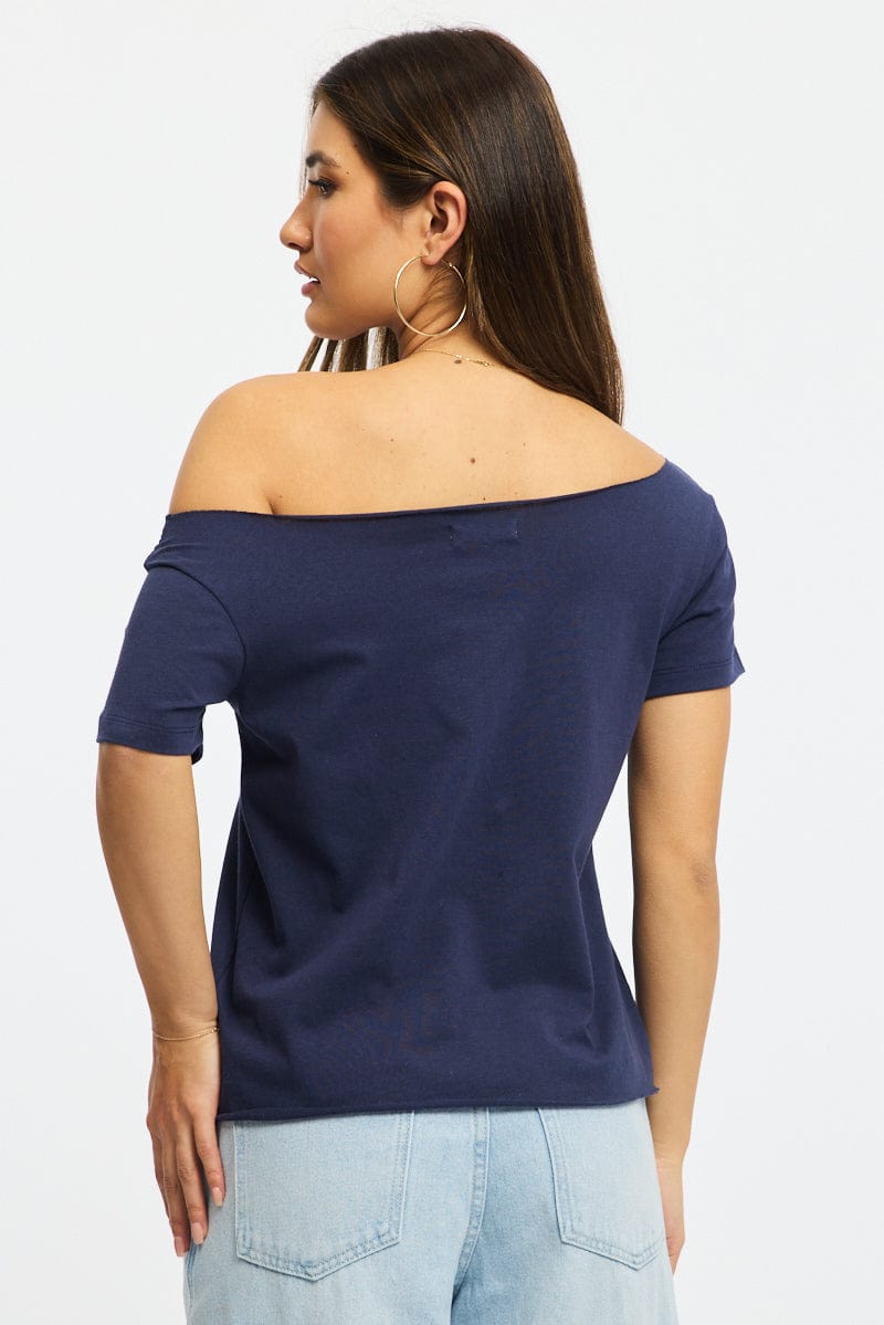 Teal Off-Shoulder Graphic Printed T-Shirt main image 0