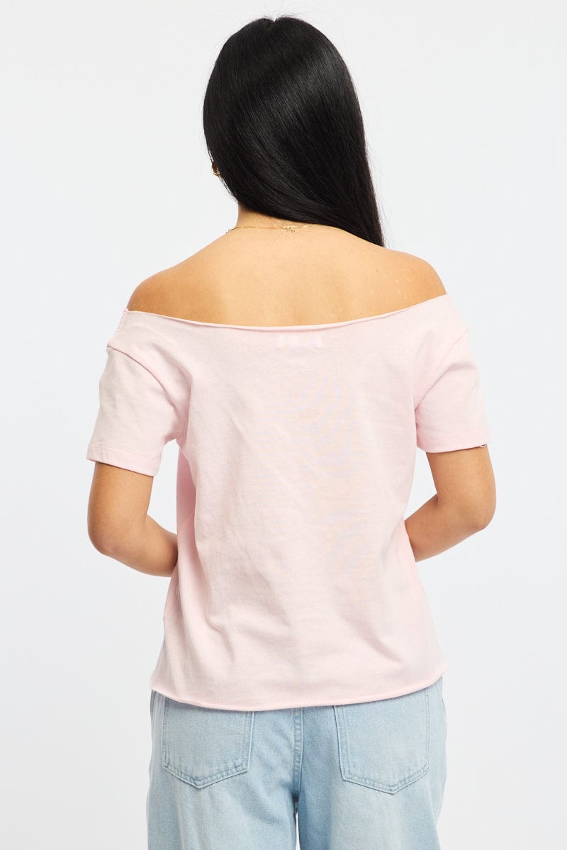 Pink Graphic Tee Off Shoulder