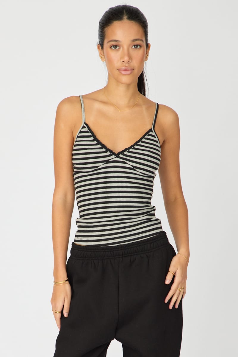 Blue Stripe Sweetheart Neckline Cami