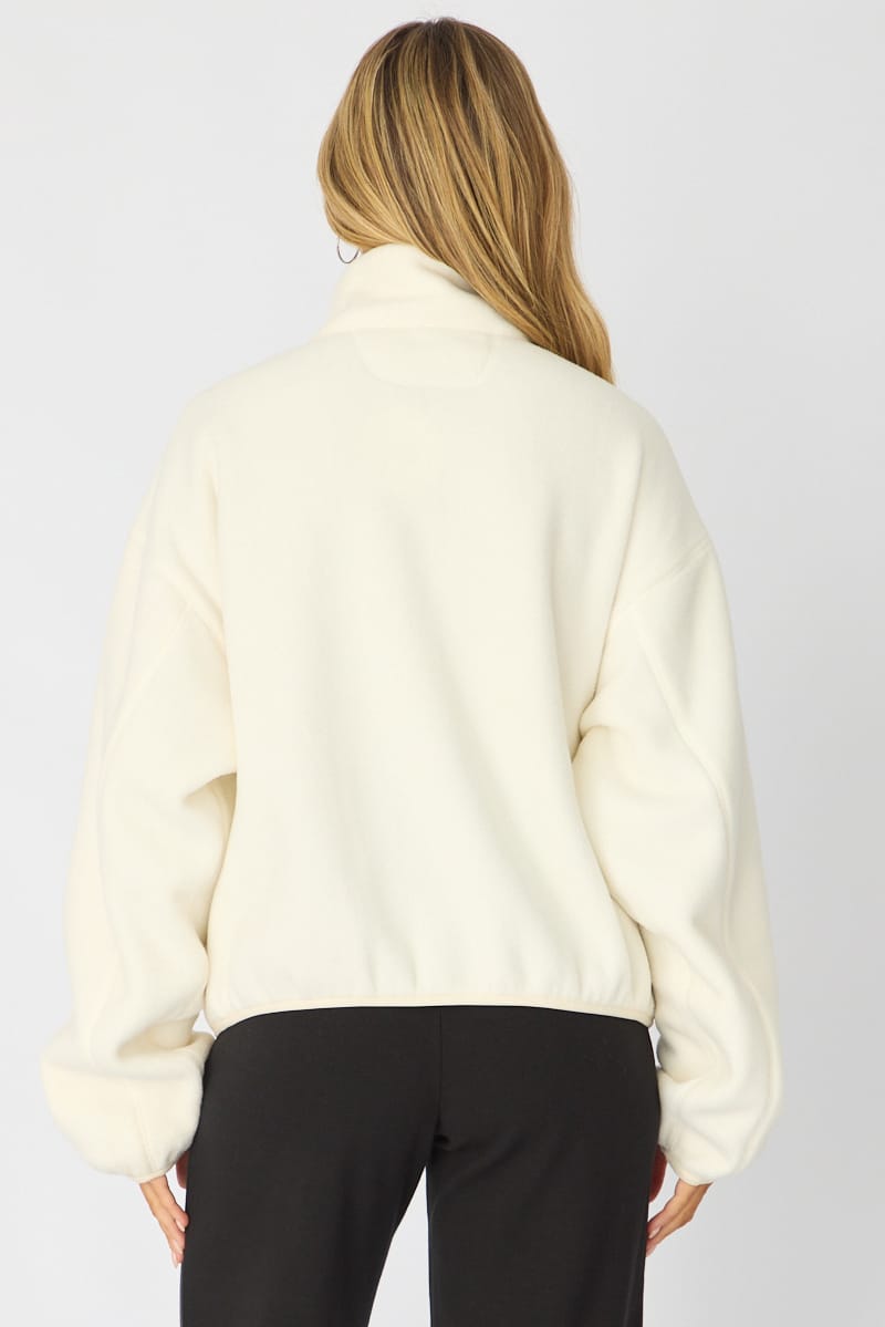 White Oversized Fit Long Sleeve Fleece Sweater