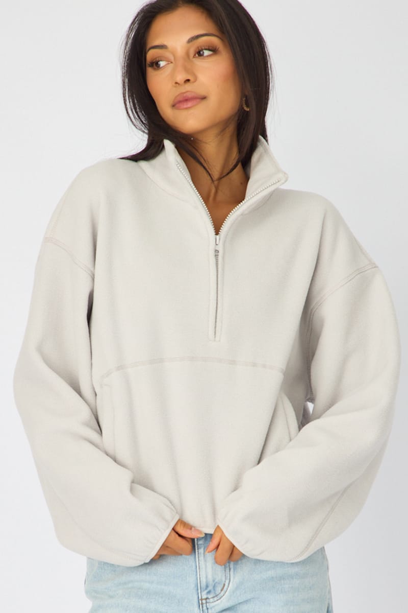 Grey Oversized Fit Long Sleeve Fleece Sweater