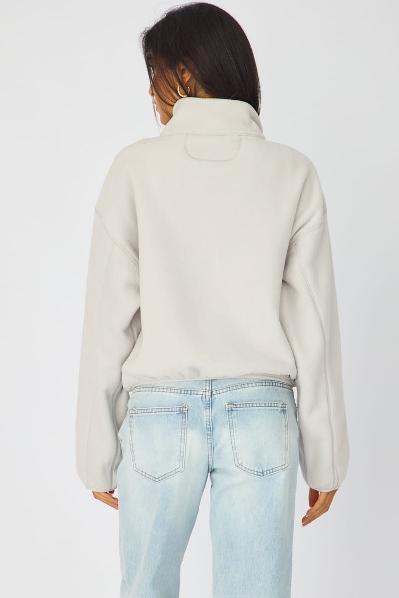 Grey Oversized Fit Long Sleeve Fleece Sweater