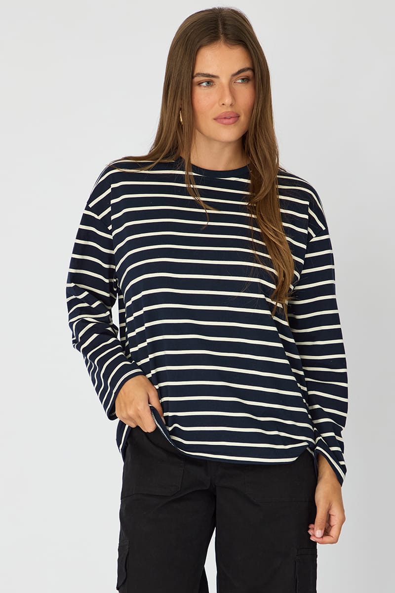 Blue Stripe Oversized Tee Long Sleeve