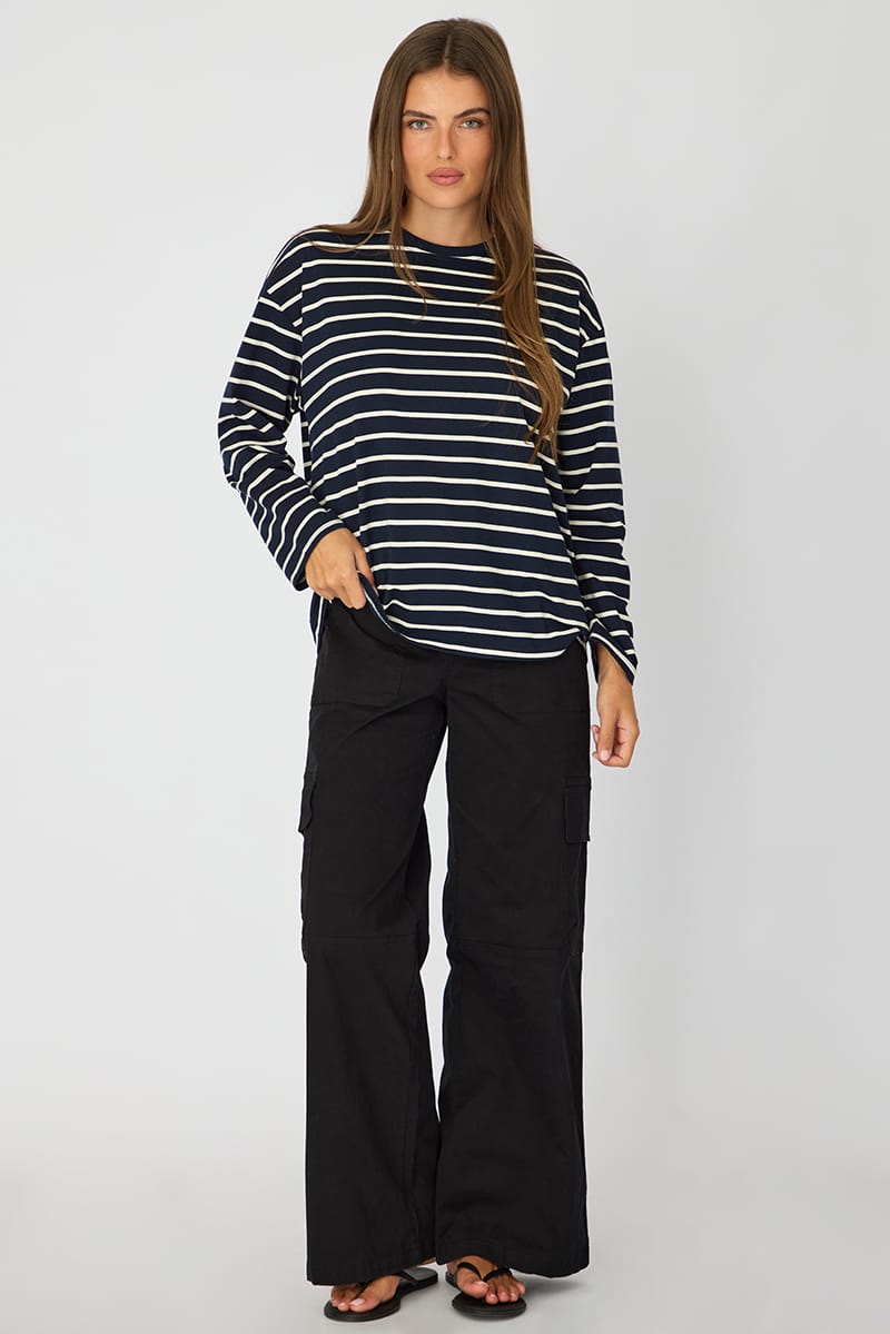 Blue Stripe Oversized Tee Long Sleeve