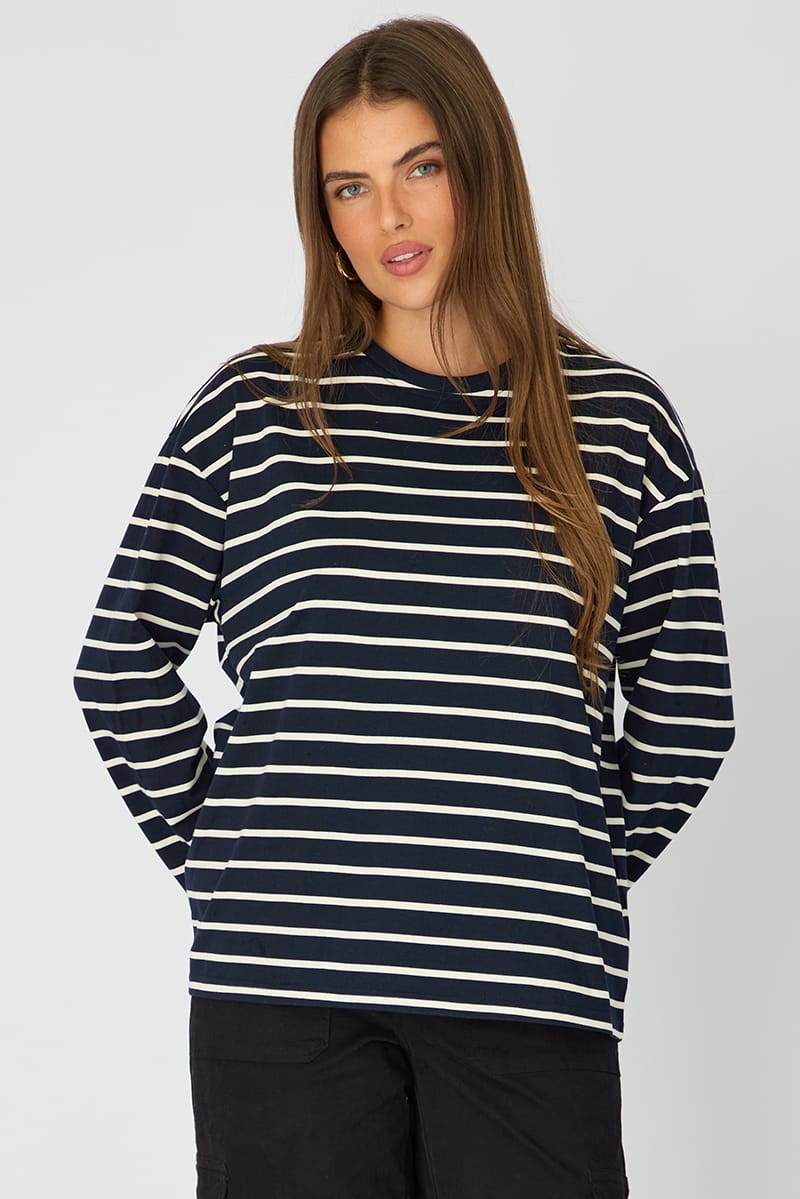 Blue Stripe Oversized Tee Long Sleeve