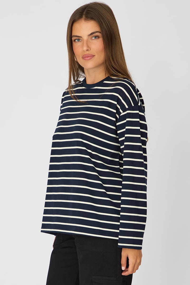 Blue Stripe Oversized Tee Long Sleeve