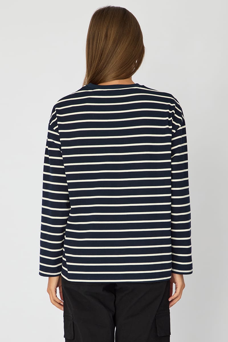 Blue Stripe Oversized Tee Long Sleeve