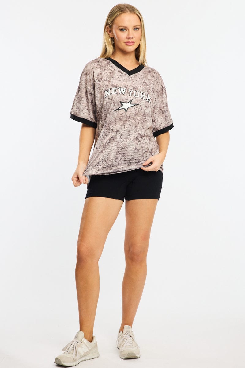 Brown Print Sports Tee Short Sleeve