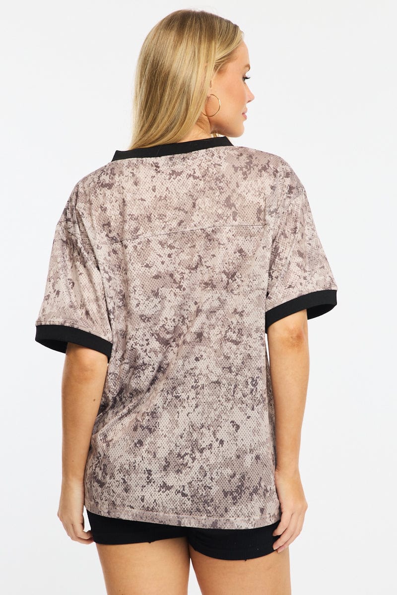 Brown Print Sports Tee Short Sleeve