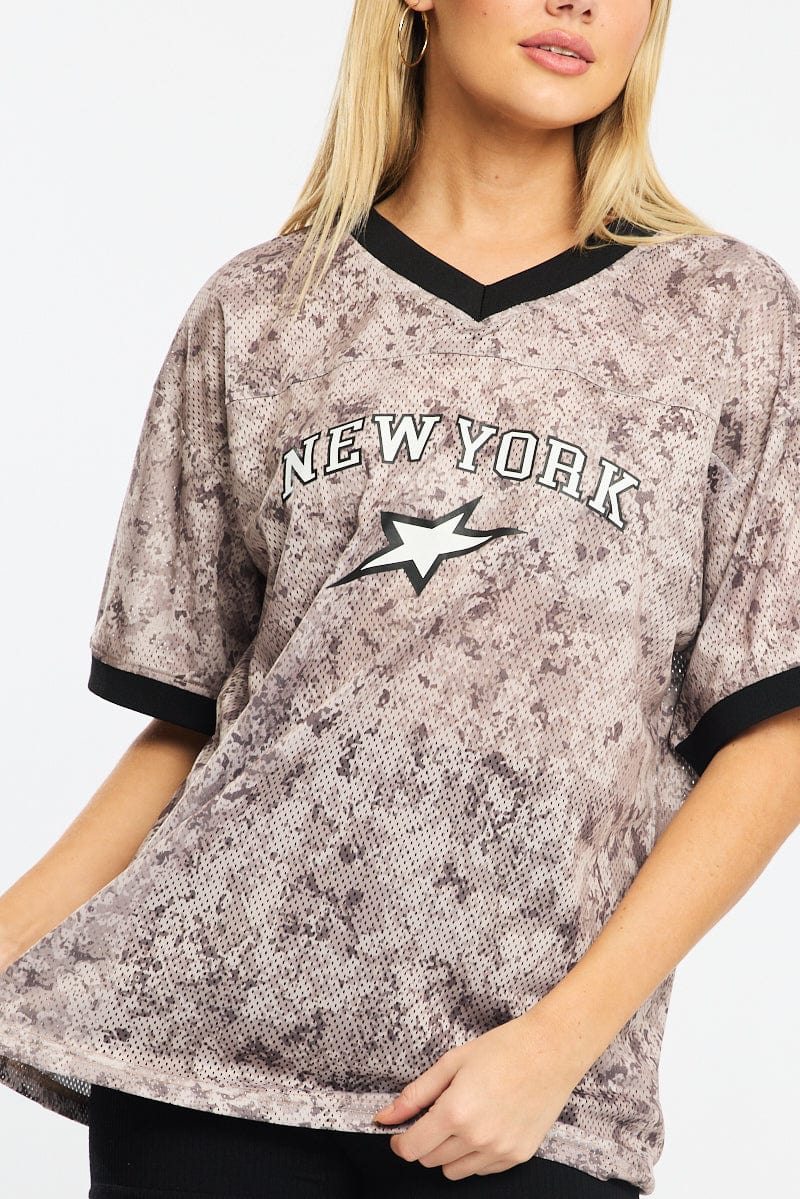 Brown Print Sports Tee Short Sleeve