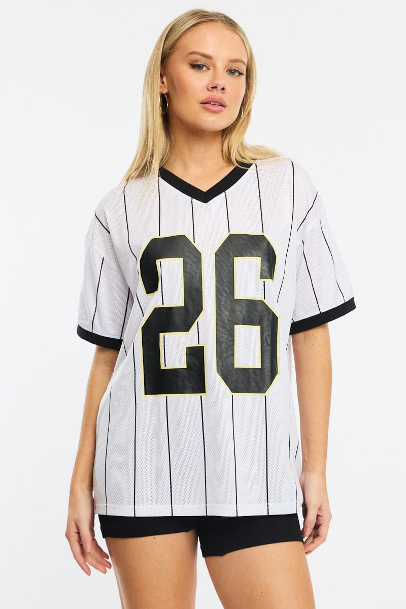 White Stripe Sports Tee Short Sleeve