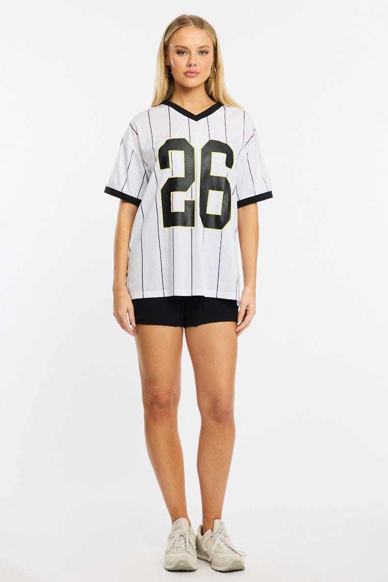 White Stripe Sports Tee Short Sleeve
