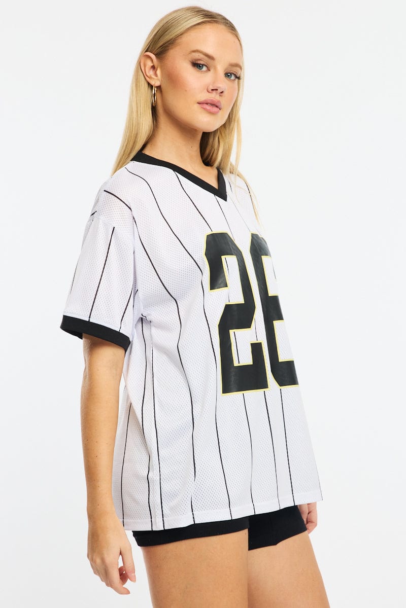 White Stripe Sports Tee Short Sleeve
