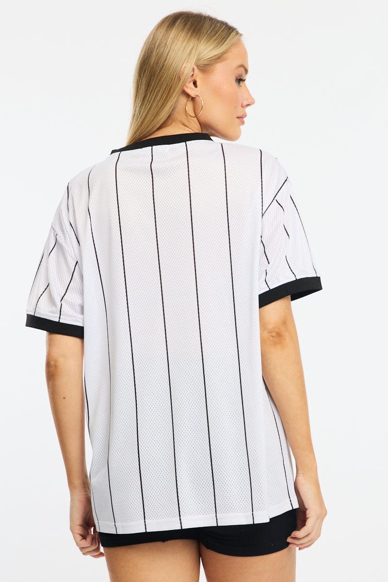 White Stripe Sports Tee Short Sleeve